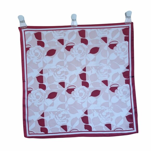 Luxury Silk Feel Scarf Pink White Black Abstract Geometric Floral Square Bandana - Picture 2 of 4